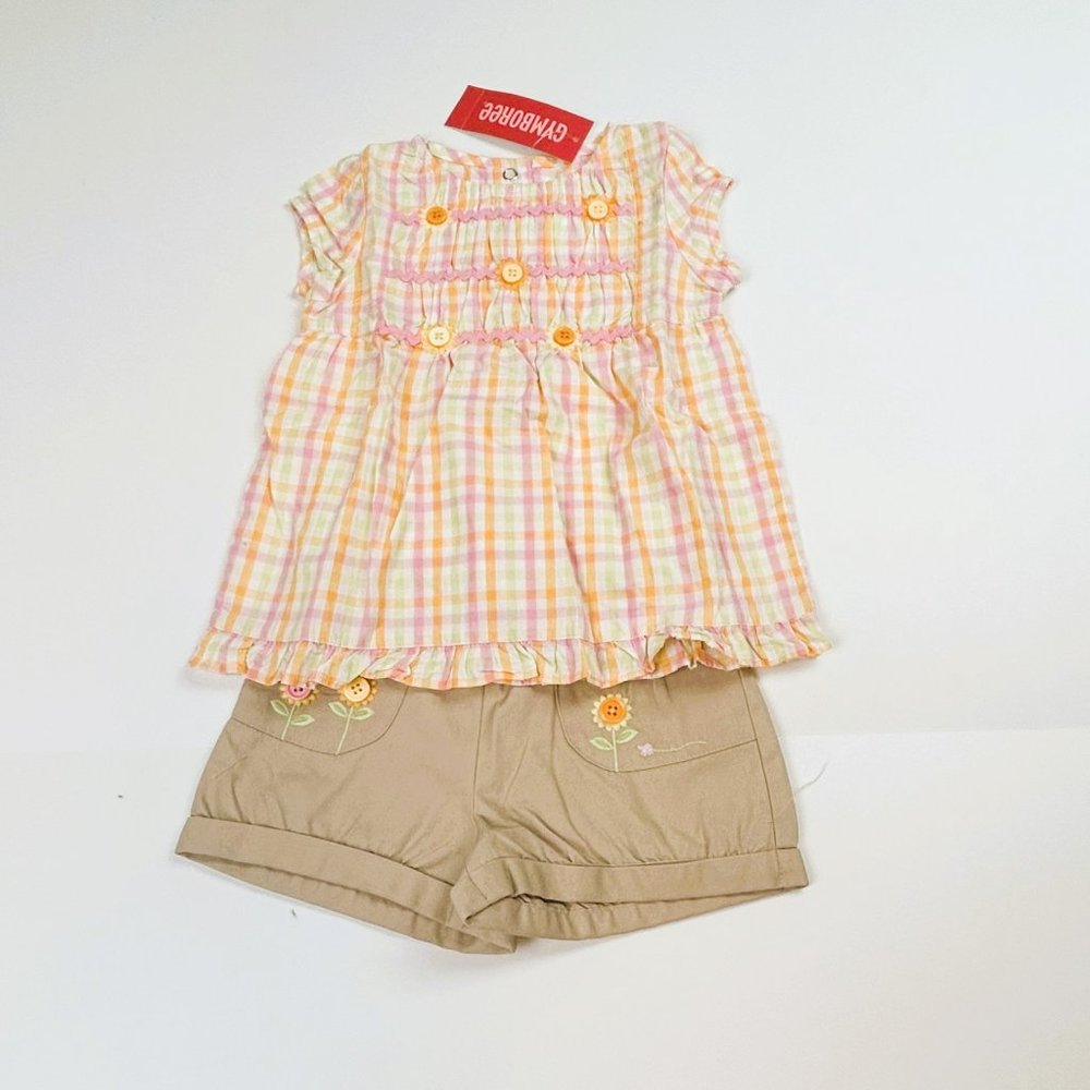 NWT Gymboree Girl Sunflower Sash Short & Ric-Rac Sunflower Gingham Top Size 2T